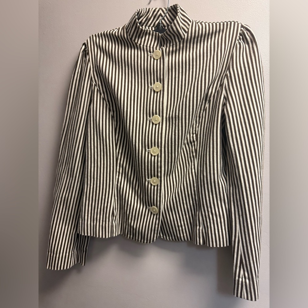 EUC American Living Brown/Cream Striped Cropped Jacket M